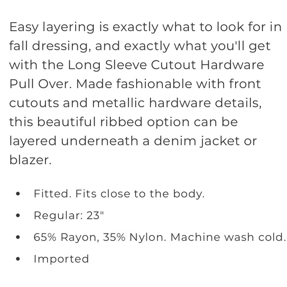 WHBM Long Sleeve Cutout Hardware Pull Over - Picture 3 of 6